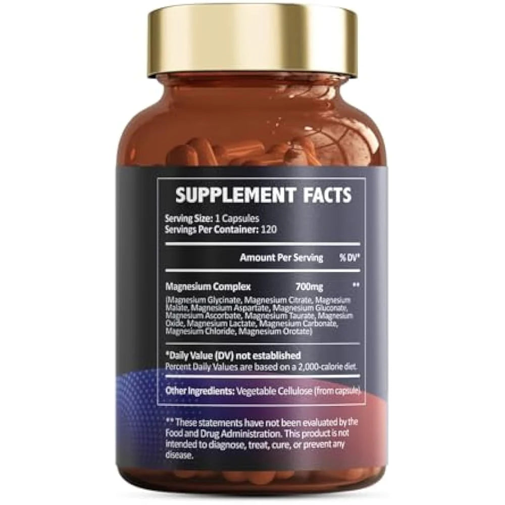 MAGNESIUM COMPLEX 700mg - FÓRMULA AVANZADA 12 EN 1 - 120 CÁPSULAS
