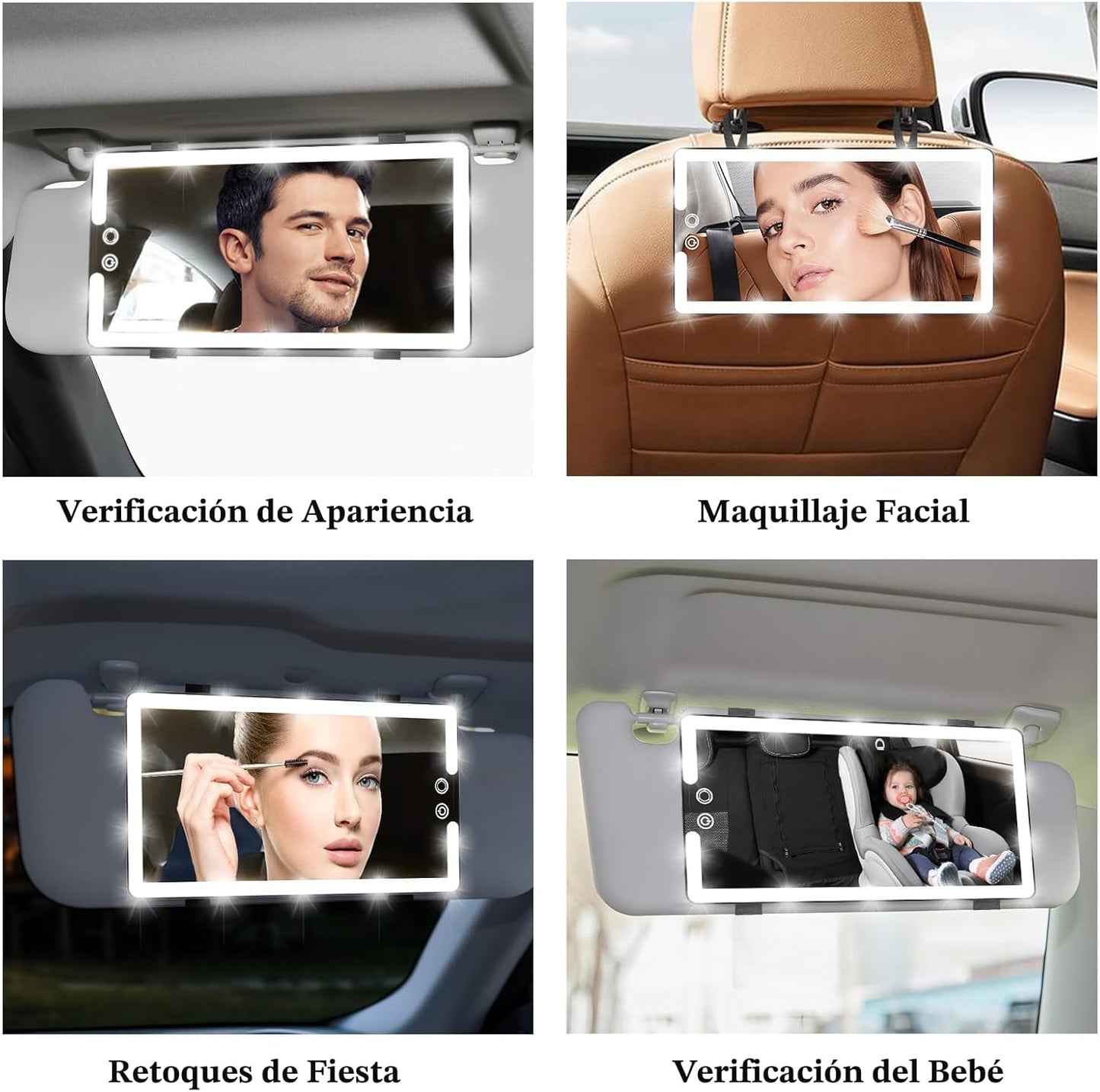 Espejo de Lujo con Luz LED para Carro Lumina Premium™ - Iluminación Profesional en Tus Manos