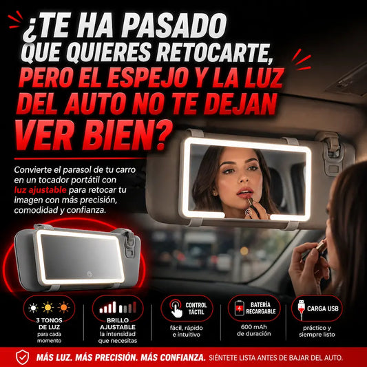 Espejo de Lujo con Luz LED para Carro Lumina Premium™ - Iluminación Profesional en Tus Manos