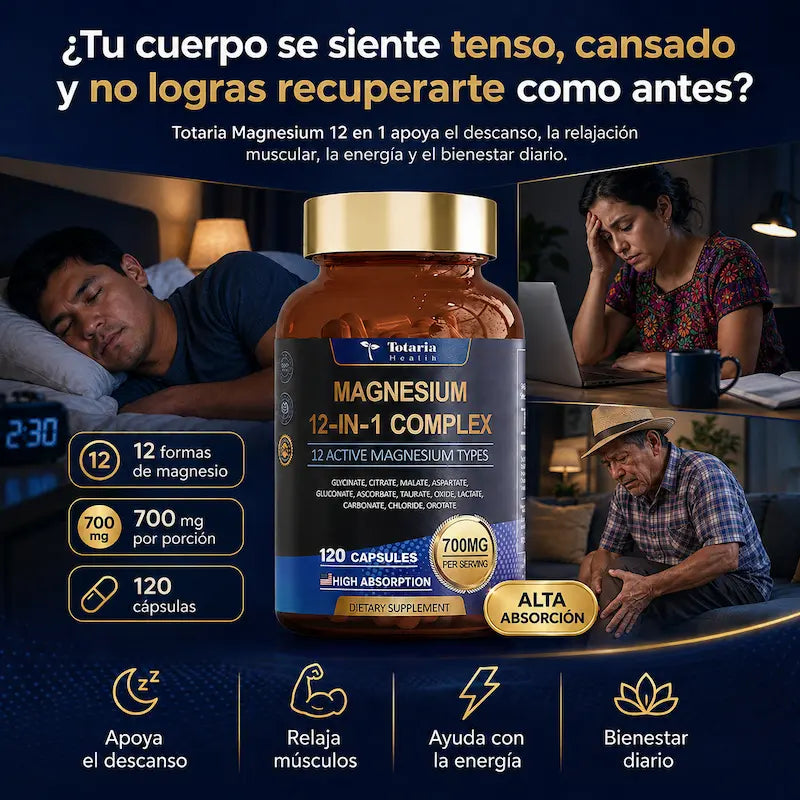 MAGNESIUM COMPLEX 700mg - FÓRMULA AVANZADA 12 EN 1 - 120 CÁPSULAS