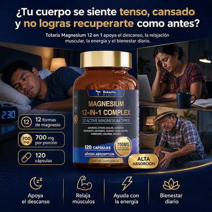 MAGNESIUM COMPLEX 700mg - FÓRMULA AVANZADA 12 EN 1 - 120 CÁPSULAS